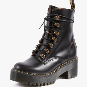 Black Dr. Martens Leona vintage smooth heeled platform boots size 9
